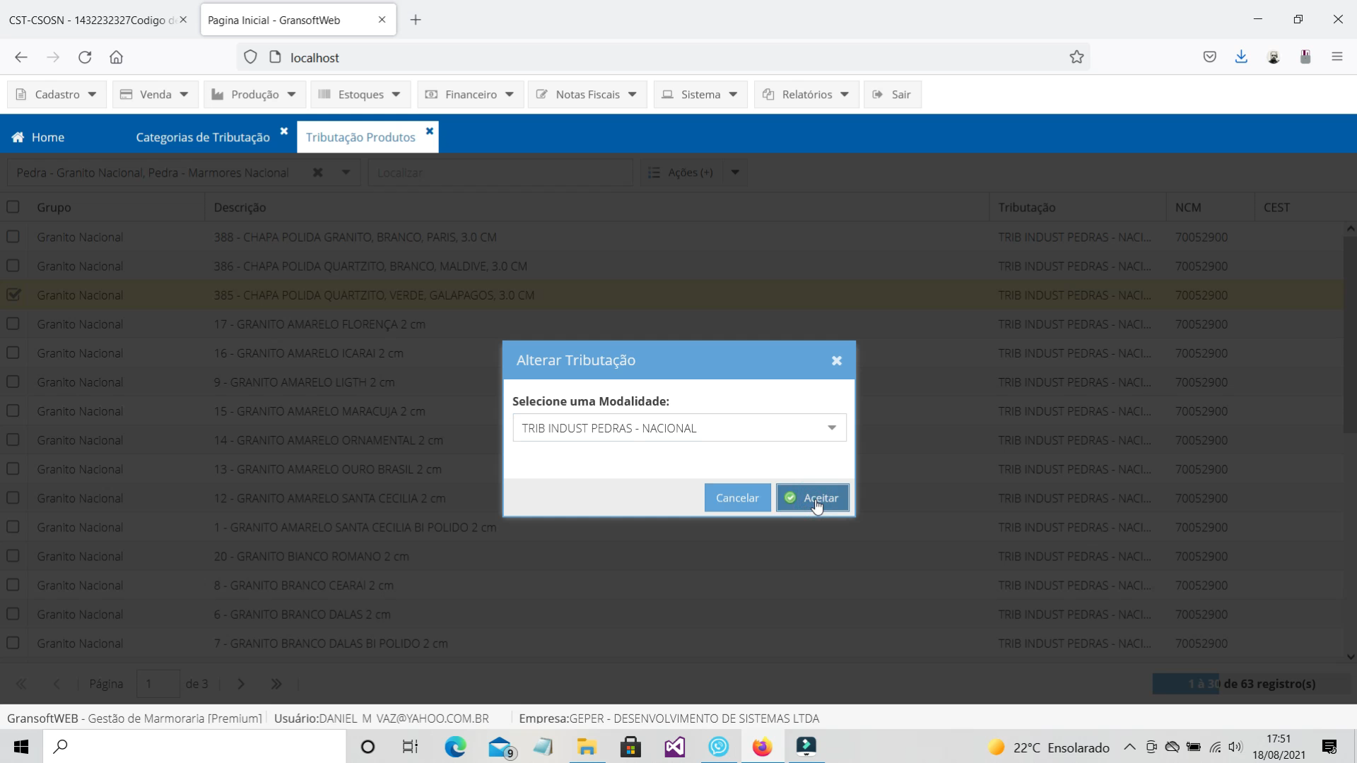 Configurando Regras de Tributação